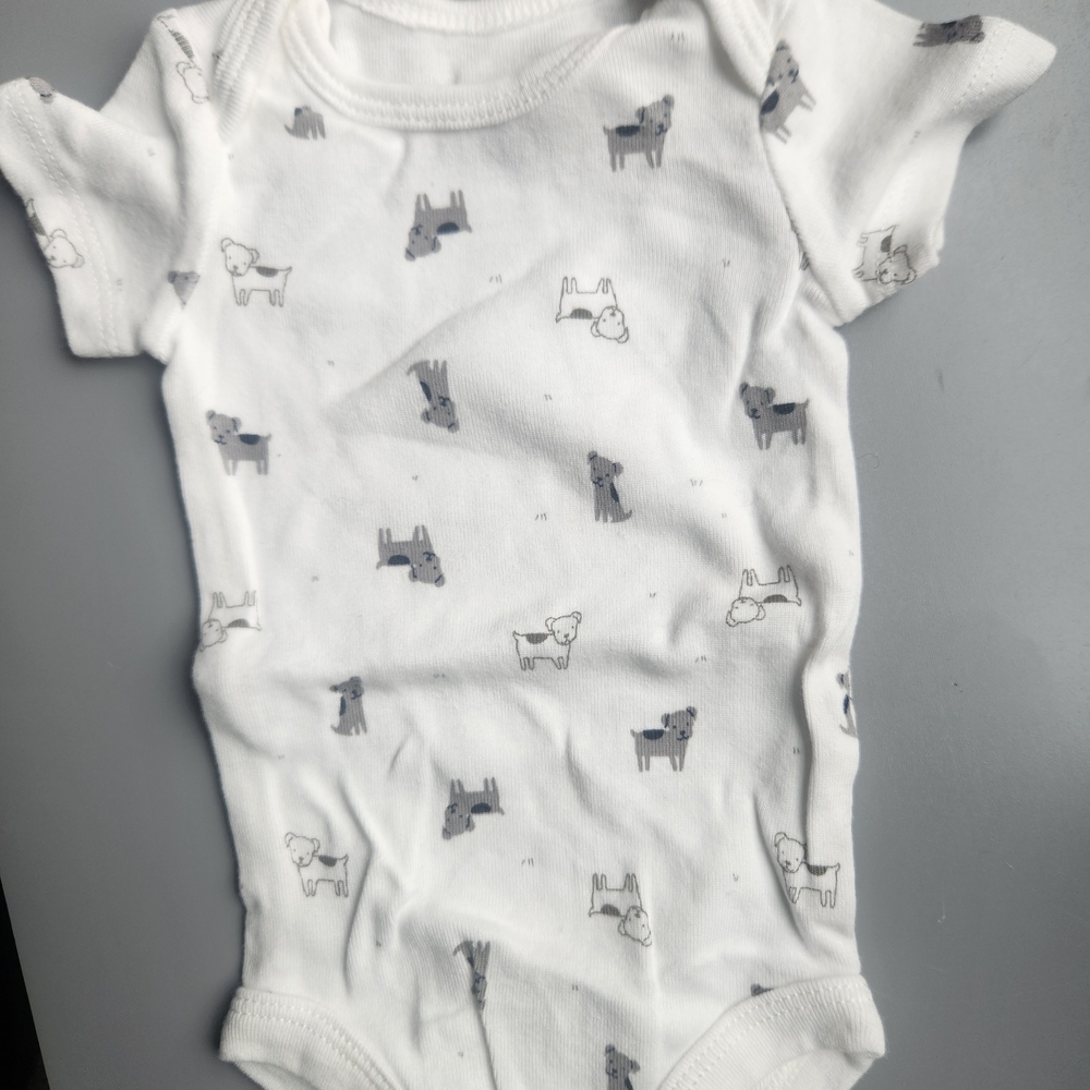 Carter's White and Gray Bodysuit with Dog Pattern